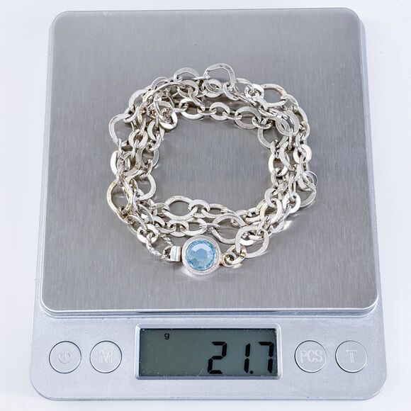 Vintage Silver-Tone 6.7mm Open Link Chain Necklace with Blue Crystal 21” - Picture 3 of 3